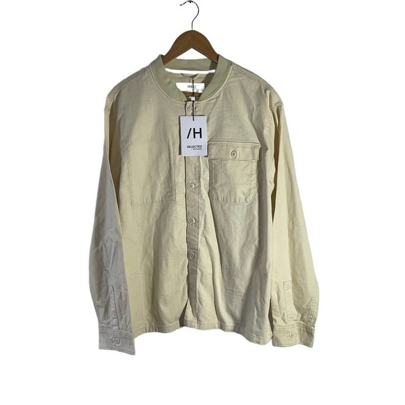 Selected Homme Size XL Beige SLH Marcos Button Front Shirt-Jacket Shacket - New - Picture 1 of 9